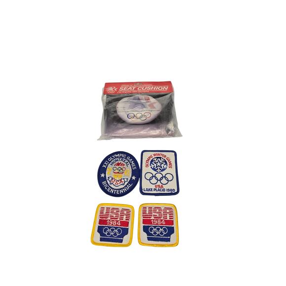 Vintage Olympic Embroidered Patches and Blow up Seat cushion - Picture 1 of 6